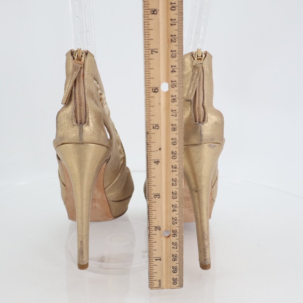Fendi Heels Women's Size 5.5 Gold Metallic Leather Fabric Platform - Picture 8 of 13